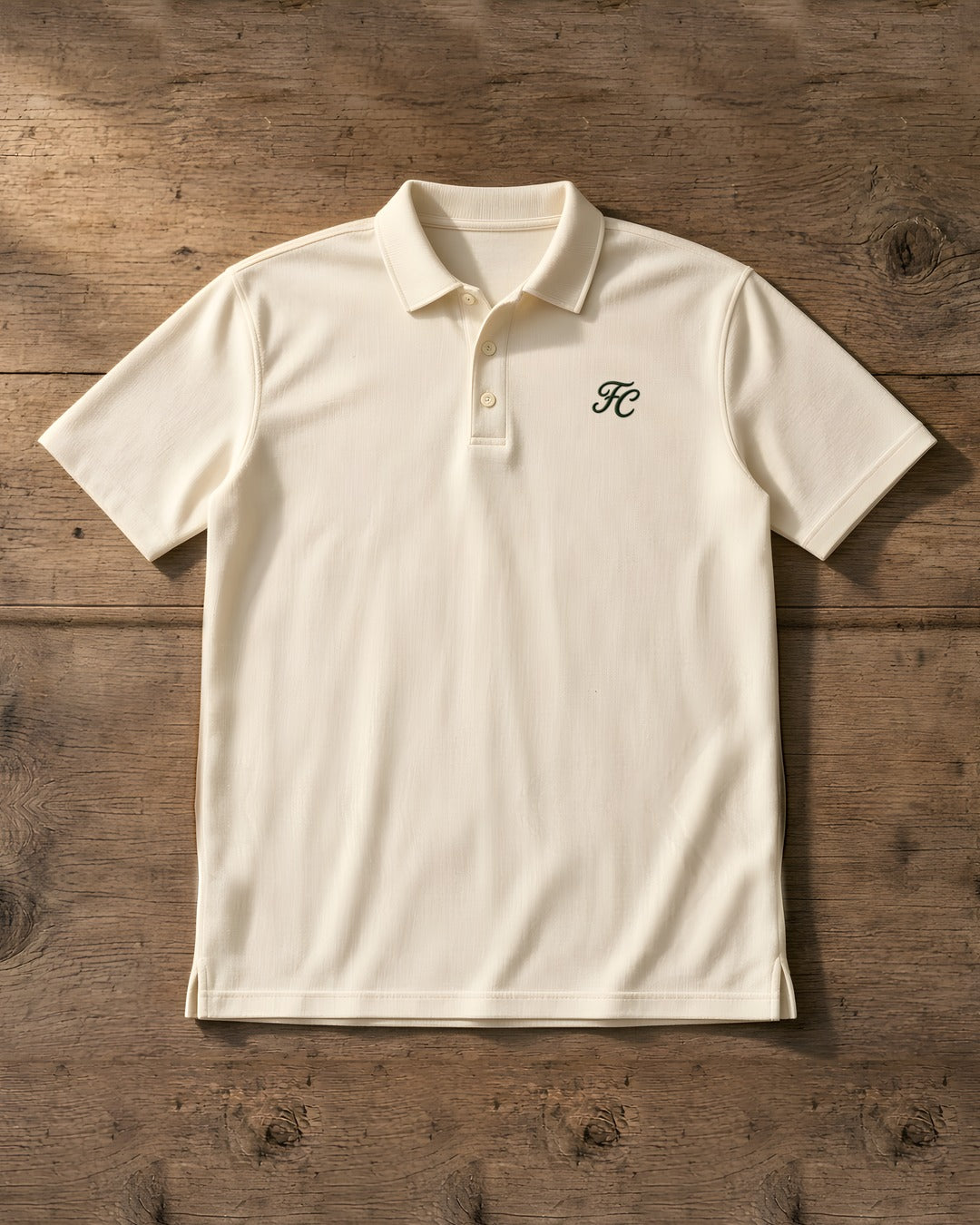 The Member cream golf polo with FC monogram