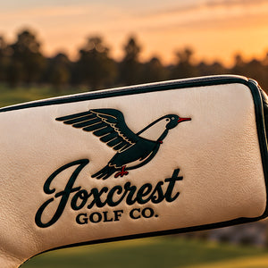 Foxcrest leather blade putter cover – embroidery detail
