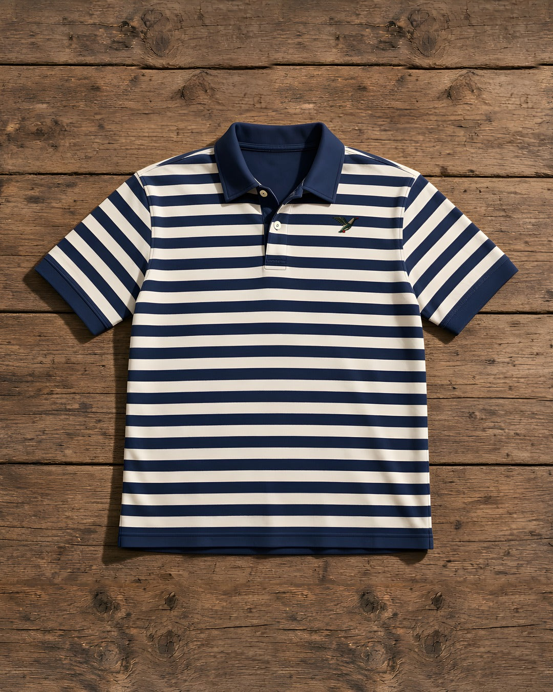 The Hudson navy and cream pinstripe golf polo