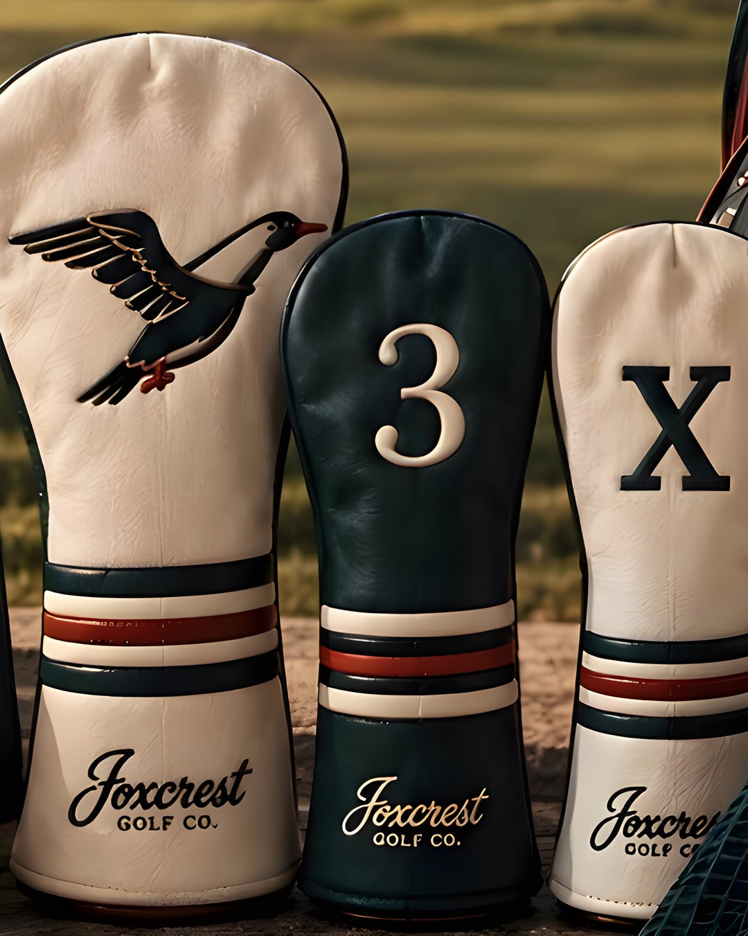 The Founders Set of driver, fairway and hybrid leather headcovers